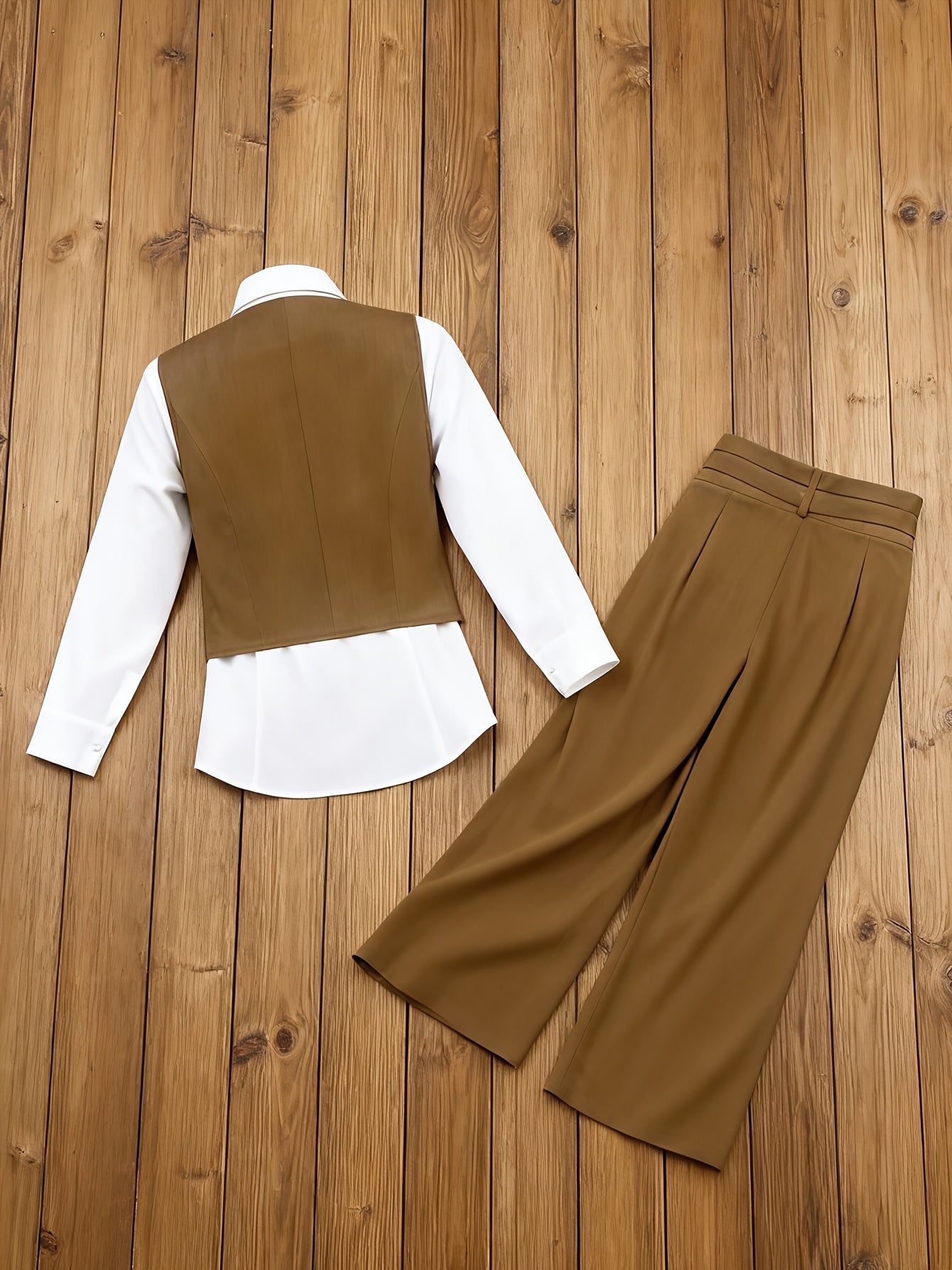 Women’s Tailored Blazer Vest Set — 3-Piece Formal Outfit with Sleeveless Shirt & Wide-Leg Pants