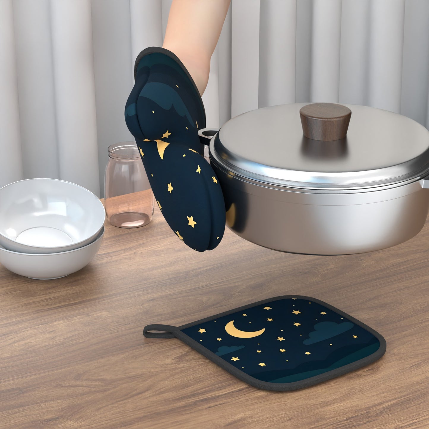 قطعتان من قفازات الفرن وحاملات الأواني المزخرفة | 26.92 × 17.02 سم، عزل حراري ممتاز، بوليستر، قابلة للغسل في الغسالة، مناسبة لتزيين المطبخ، والطبخ، والشواء، والخبز، والتخييم، والاستخدام اليومي في المطبخ، وحفلات المنزل