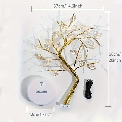 Golden Leaf Tree Lamp – 72 LED USB-Powered Decorative Light with Elegant Branch Design for Home & Events