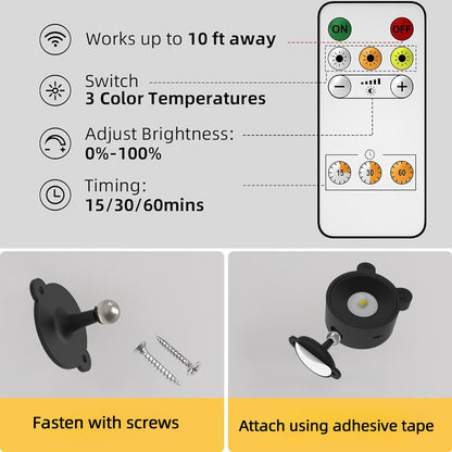 Rechargeable LED Wall Lamp – 360° Rotating Spotlight with Remote & Touch Control, 3-Color Dimming for Home & Gallery
