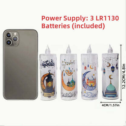 [Ramadan Decor | LED Candles] 2pcs High-Quality LED Crystal Flameless Candles with Islamic Motifs | Battery Operated, Ramadan Decor for Indoor & Outdoor Use | Perfect for Parties, Family Gatherings, and Festive Celebrations (