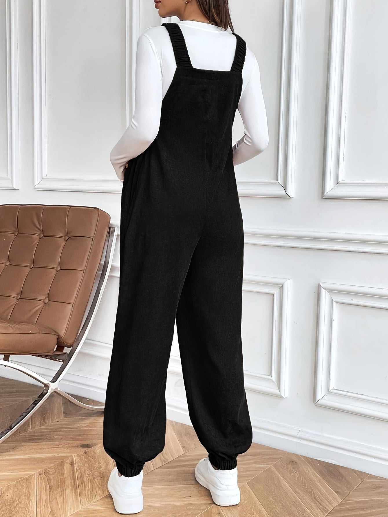 Women’s Maternity Oversized Trousers – Full-Length Corduroy-Style Pregnancy Pants with Adjustable Drawstring Waist & Golden-Tone Buttons