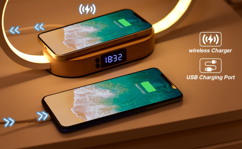 10W Fast Wireless Charging Station with Adjustable LED Desk Lamp, Night Light & Clock – Touch Control USB Charger for iPhone, Samsung & Smartwatches