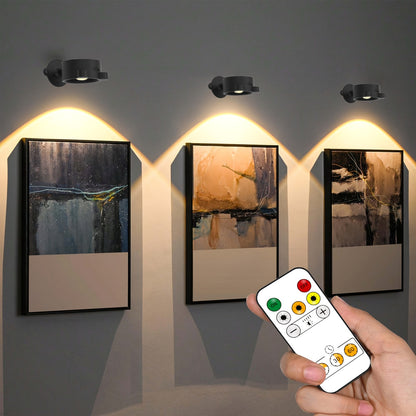 Rechargeable LED Wall Lamp – 360° Rotating Spotlight with Remote & Touch Control, 3-Color Dimming for Home & Gallery