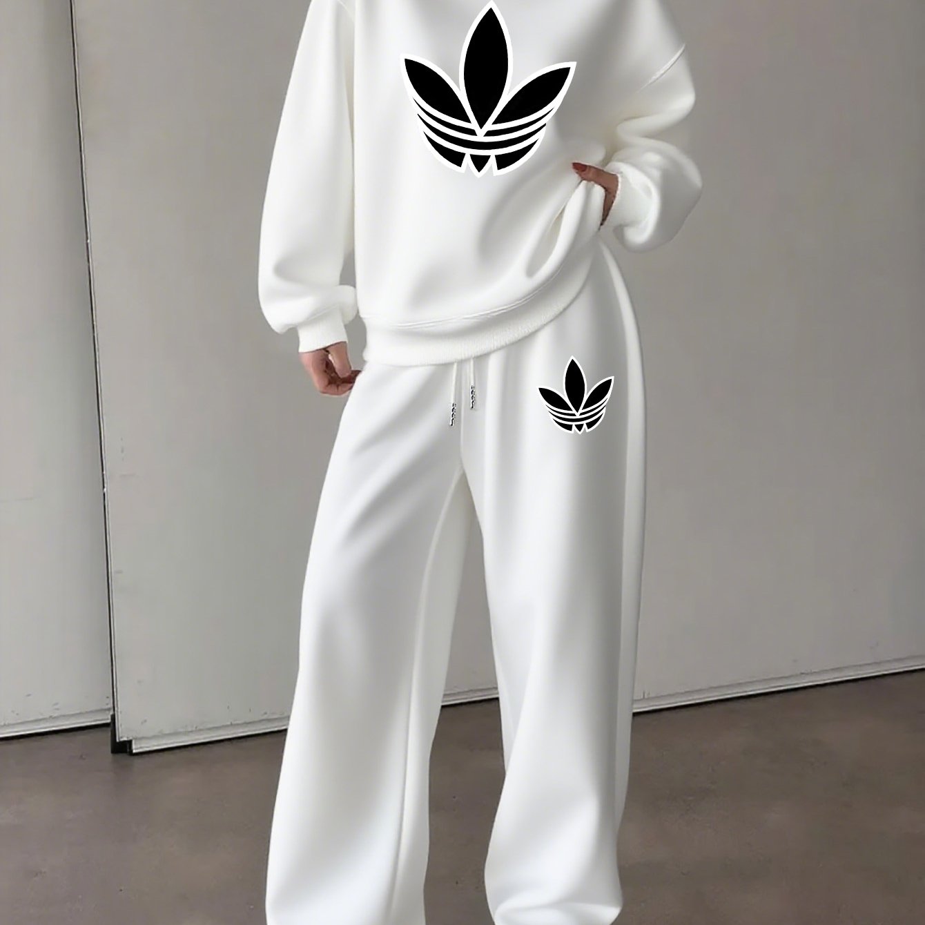 Letter Print Two Piece Set, Crew Neck Sweatshirt & Pants, Women's Clothing