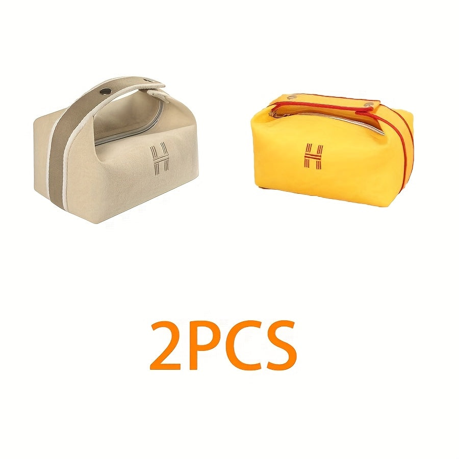 2pcs Chic Canvas Storage Bags – Portable Mini Organizers for Coins, Keys & Makeup, Stylish Travel Essentials