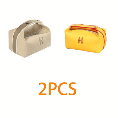 2pcs Chic Canvas Storage Bags – Portable Mini Organizers for Coins, Keys & Makeup, Stylish Travel Essentials
