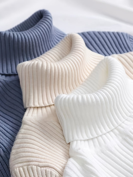 Women’s 3-Piece High Neck Sweater Set – Soft Knit Turtleneck Thermal Pullover for Autumn & Winter, Cozy Layering Base Top for Office or Casual Wear
