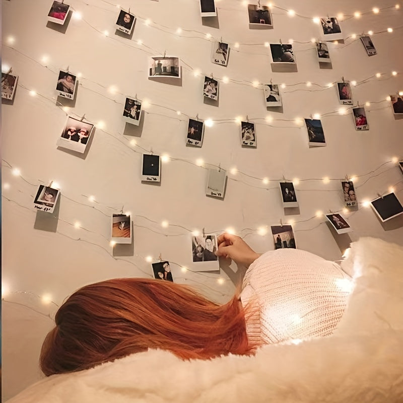 [Fairy Light Strip] 1pc 100LED Fairy Light Strip, Copper Light Rope 10M with 40 Clips, Battery Operation Garland for Bedroom, Family Party, Wedding, Christmas Decoration