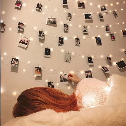 [Fairy Light Strip] 1pc 100LED Fairy Light Strip, Copper Light Rope 10M with 40 Clips, Battery Operation Garland for Bedroom, Family Party, Wedding, Christmas Decoration