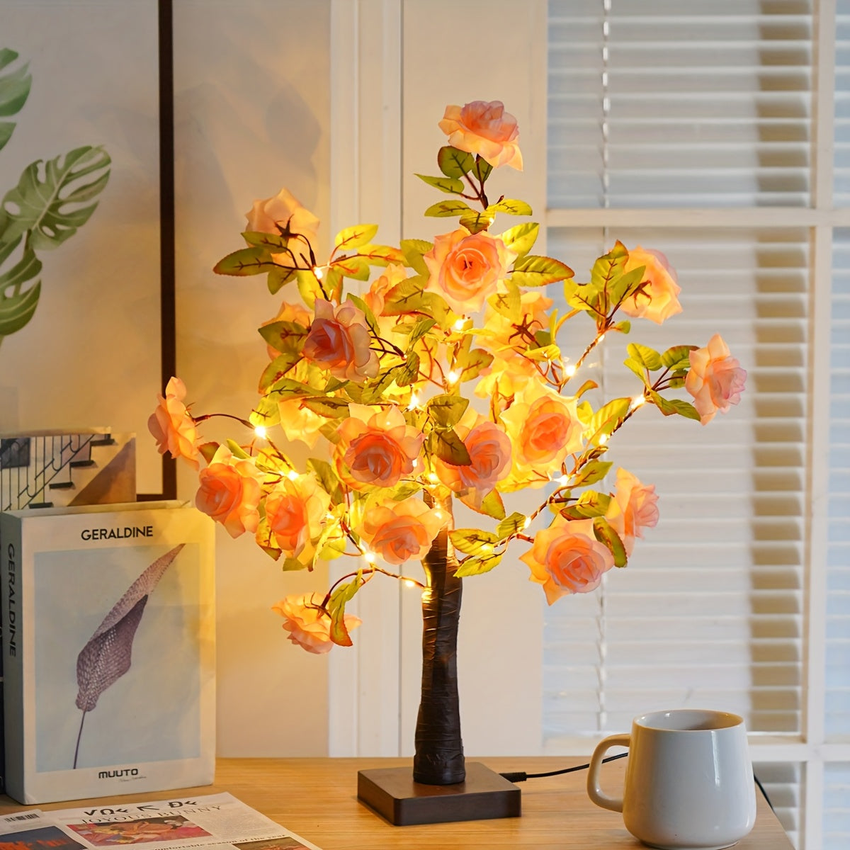 Artificial Rose Tree Lamp – USB-Powered Floral Light with Soft Glow, Elegant Wedding & Home Decor Centerpiece