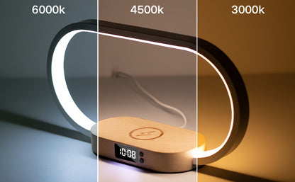 10W Fast Wireless Charging Station with Adjustable LED Desk Lamp, Night Light & Clock – Touch Control USB Charger for iPhone, Samsung & Smartwatches