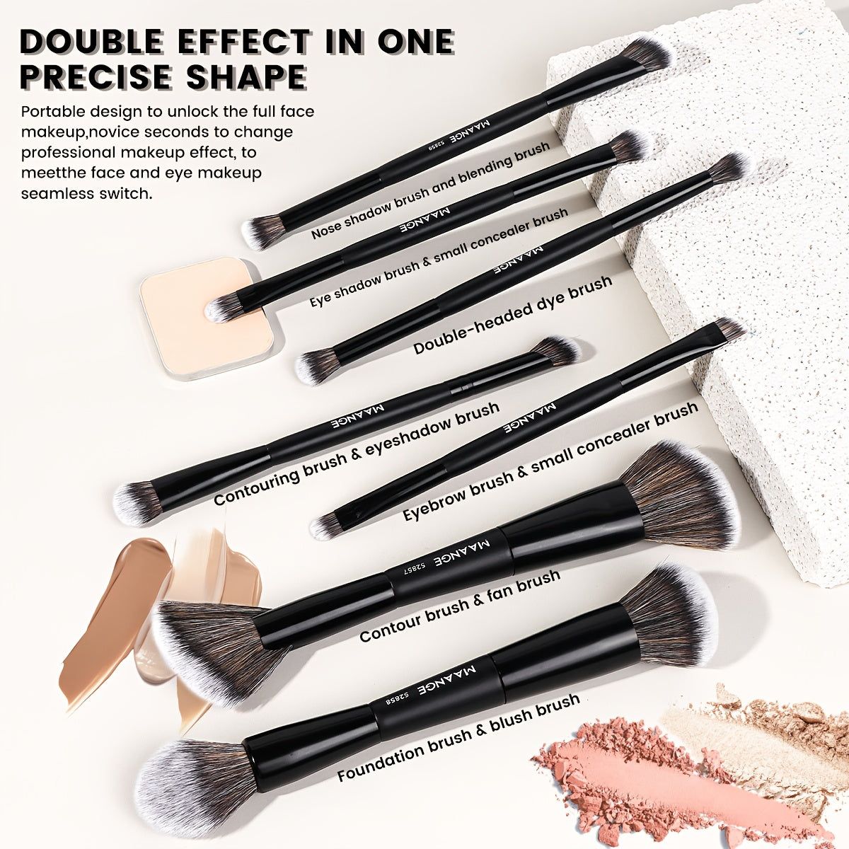 MAANGE 7-Piece Double-Head Makeup Brush Set – Soft Thick Bristles for Foundation, Powder, Blush & Travel-Friendly Beauty Application