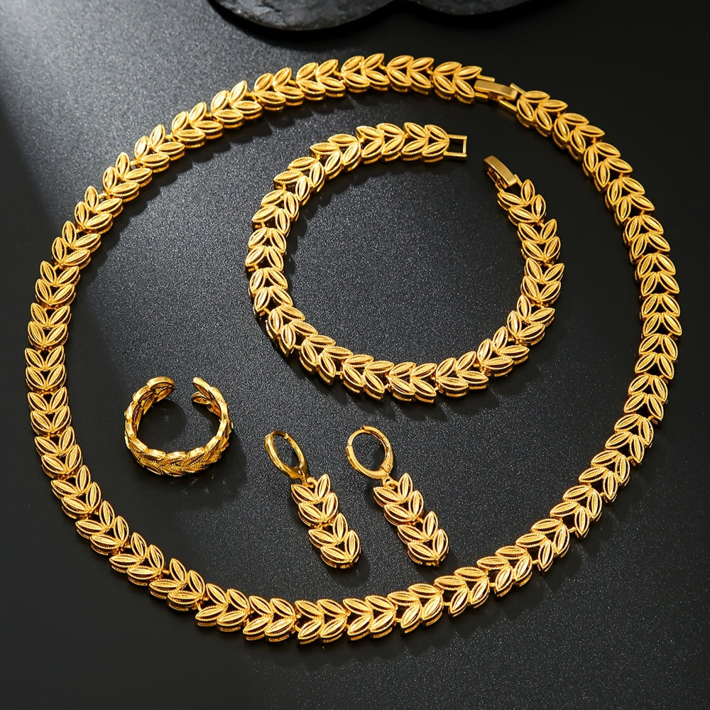 4pcs Ladies jewery Set Goldenes durchbrochenes Design Weizen Set, Gift For Her, Elegant Gift Set, Fine Craftsmanship, Fashion Enthusiasts, Partygoers