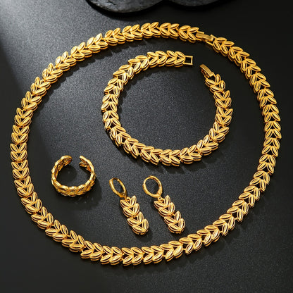 4pcs Ladies jewery Set Goldenes durchbrochenes Design Weizen Set, Gift For Her, Elegant Gift Set, Fine Craftsmanship, Fashion Enthusiasts, Partygoers