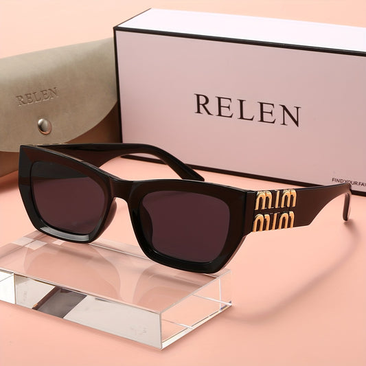 RELEN Cat-Eye Retro Glasses – Irregular Letter M Design, Unisex Niche Eyewear with Case & Cloth, Perfect Gift for Any Occasion