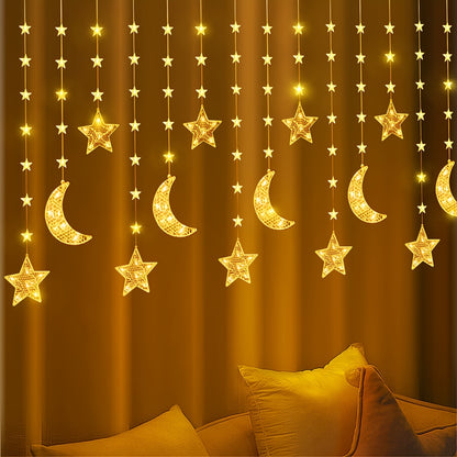1pc Moon & Star LED String Lights, 8 Lighted Modes, 300cm/9.84ft USB Powered Fairy Light, Suitable for Ramadan, Eid Al-Fitr, Eid Al-Adha, Home, Bedroom, Living Room, Wall, Wedding, Birthday, Party, Family Gathering, Festival