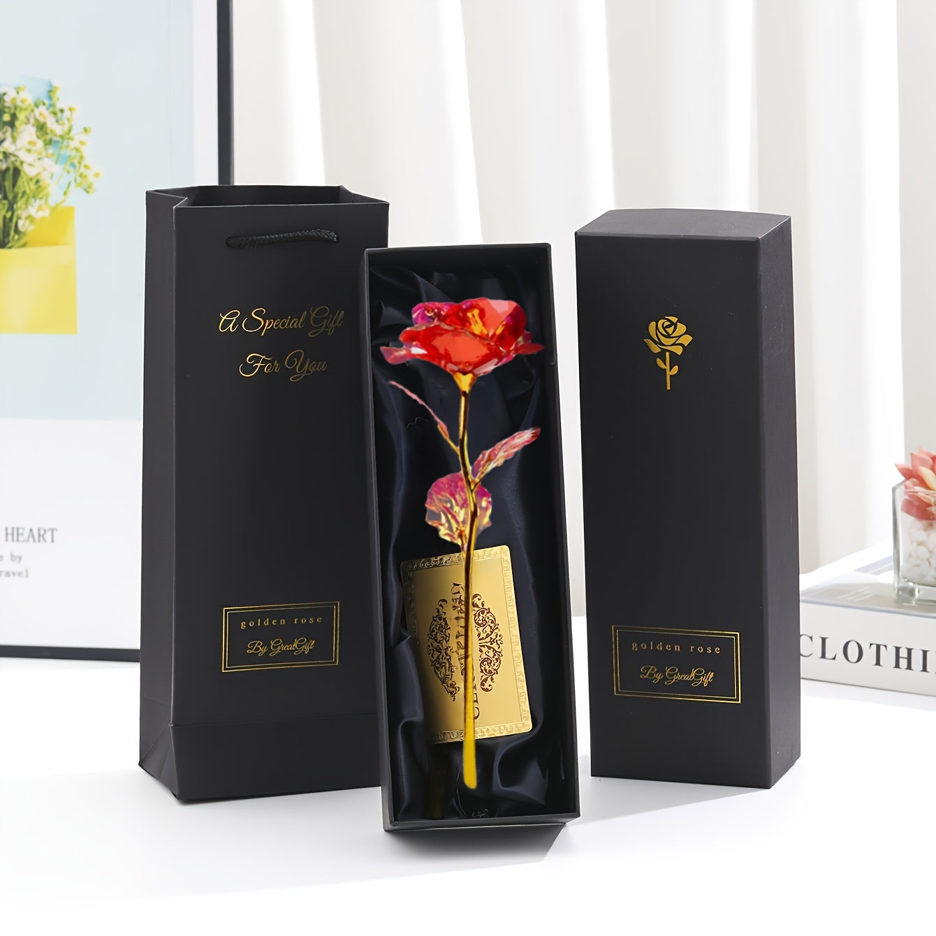 Golden Foil Rose Gift Box Set – Elegant Faux Rose Keepsake for Mother’s Day, Birthdays, Parties & Romantic Gifts