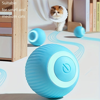 MIAOQUANJI USB-Rechargeable Automatic Cat Ball – Motion-Activated Rolling Toy with Glow-in-the-Dark Light, Durable Silicone Design (Blue)