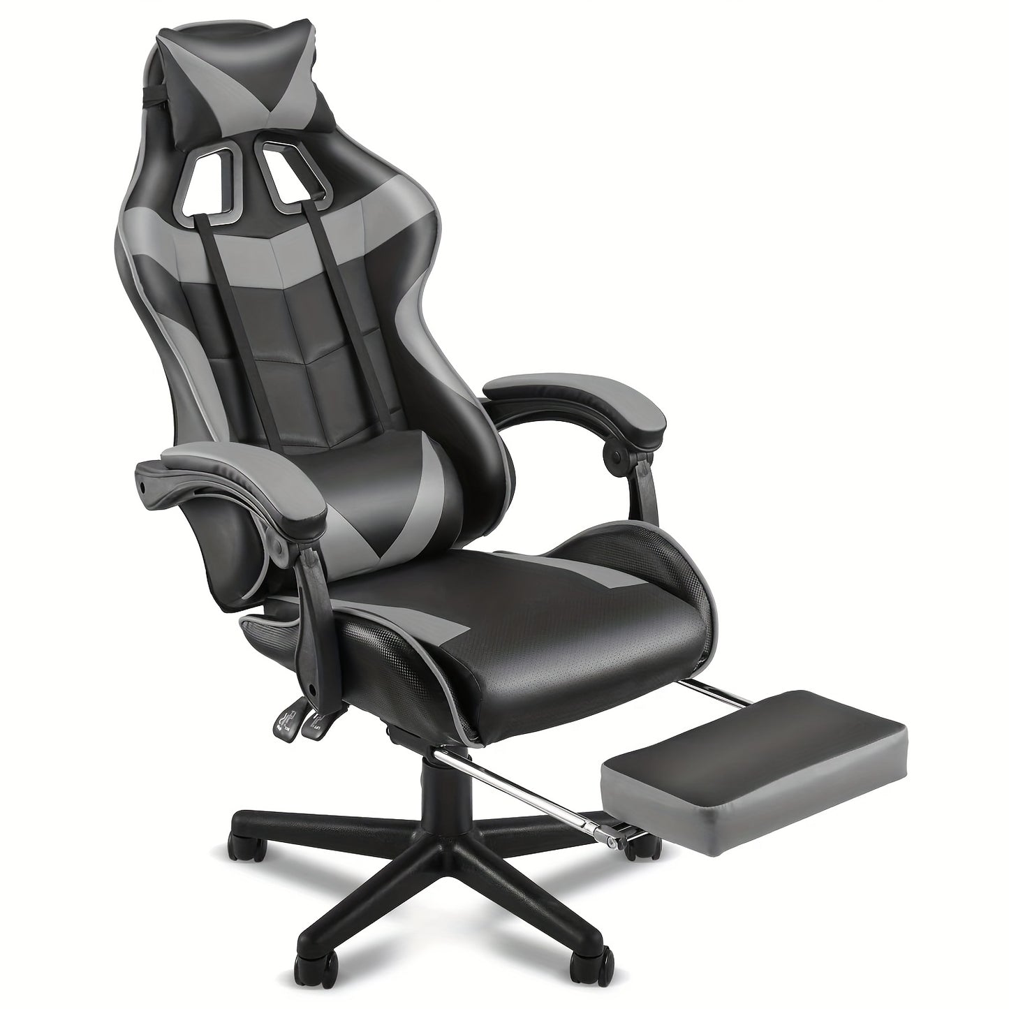 Ergonomic Gaming Chair – Adjustable High-Back Faux Leather Seat with Lumbar Support & Silent Casters, Black
