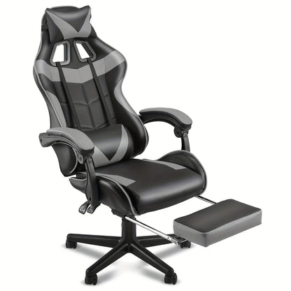 Ergonomic Gaming Chair – Adjustable High-Back Faux Leather Seat with Lumbar Support & Silent Casters, Black