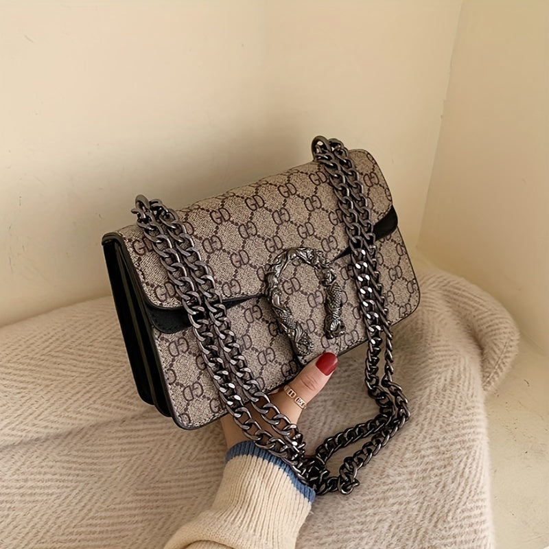 Women’s Designer-Inspired Messenger Bag – Solid Color Shoulder Handbag with Chain Strap, Buckle Closure & Edge-Paint Detailing