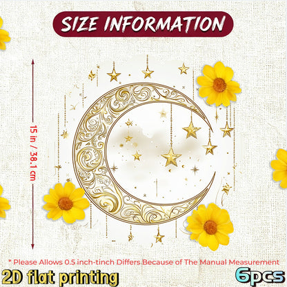 6pcs 2D Flat Printing Ramadan Golden Crescent Star Decorative Pattern Placemats, for Ramadan Gatherings, Festival Tables, Creating Warm Gorgeous Ramadan Atmosphere, Fitting Festive Meal and Table Decor, Suiting Holiday Dining