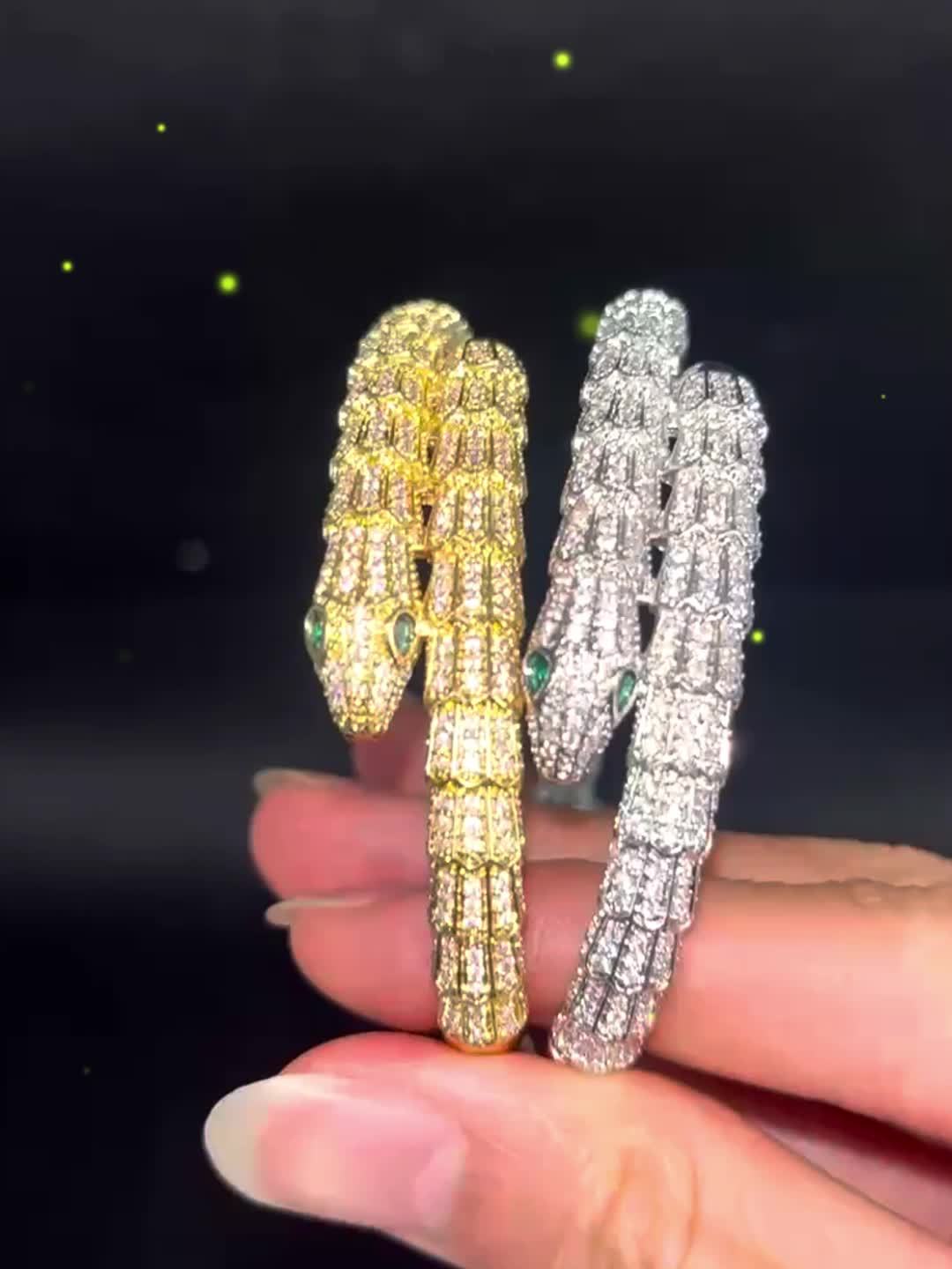 1pc Fashion Luxurious Synthetic Synthetic Zircon Snake-shaped Opening Bracelet for Men Women Iced out Bling Jewelry Animal Snake Bangle Intricate Detailing Design Suitable for Daily Matching