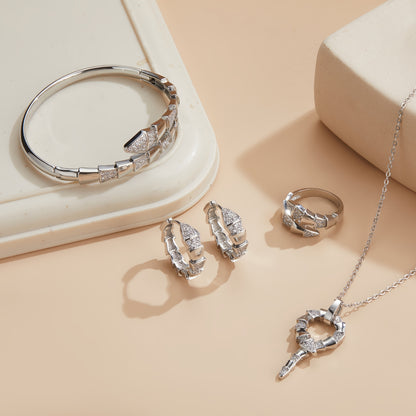 Elegant 4-Piece Copper Alloy Jewelry Set – Sparkling Zirconia Necklace, Ring, Earrings & Bracelet for Daily Wear and Special Gifts