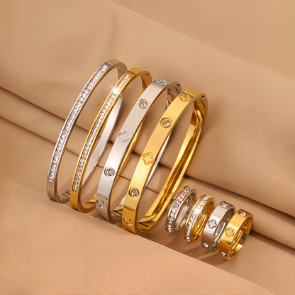 8pcs fashionable and luxurious Stainless Steel bracelet ring combination, exquisite and, stackable combination, suitable for daily wear or as a gift