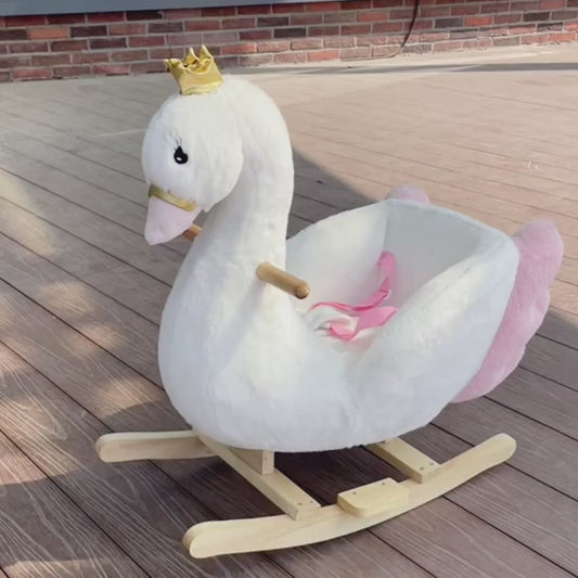 White Swan-Themed Rocking Horse – Soft Rocking Pony with Safety Belt, Sturdy Frame & One-Button Operation, Ideal Infant Learning Toy & Gift