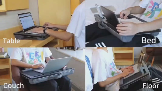 Portable Foldable Laptop Desk – Multifunctional Bed Table with Wrist Rest, Mouse Pad & Device Slots