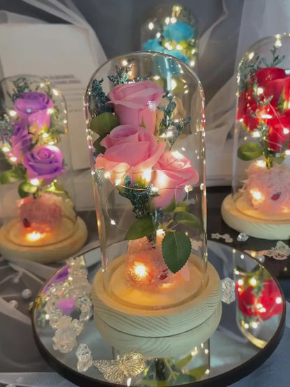 LED Rose Dome Lamp – Elegant Glass Flower Light with Multicolor Glow Base, Perfect Romantic Gift & Home Decor