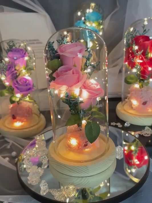 LED Rose Dome Lamp – Elegant Glass Flower Light with Multicolor Glow Base, Perfect Romantic Gift & Home Decor