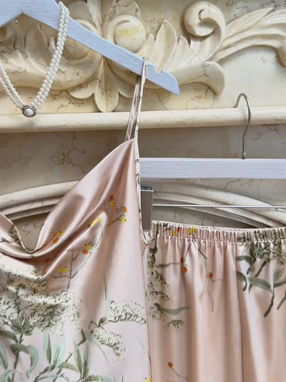 6-Piece Cherry Print Sleepwear Set – Ruffled Neckline Top with Matching Long Pants, Cute and Comfortable Loungewear