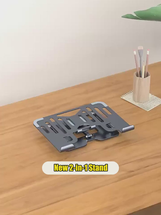 2-in-1 Adjustable Laptop & Phone Stand – Foldable Carbon Steel Design with Heat Dissipation & Multi-Angle Support