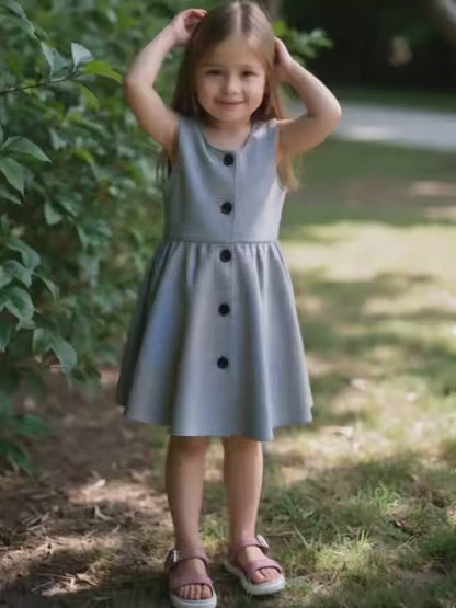 3-Piece Winter Baby Dress Set – Jacket, Vest Dress & Matching Hat with Bow and Button Details, Soft Cozy Outfit for 1st Birthdays & Christenings (Grey)