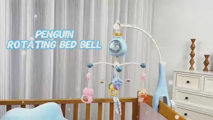 Penguin Baby Bed Mobile with Music & Lights - Rotating Brain-Stimulating Toy Featuring Adorable Penguins, Bears, and Animals - Ideal Christmas or Birthday Gift for Infants, Available in Pink/Blue, Random Colors, Penguin Gifts