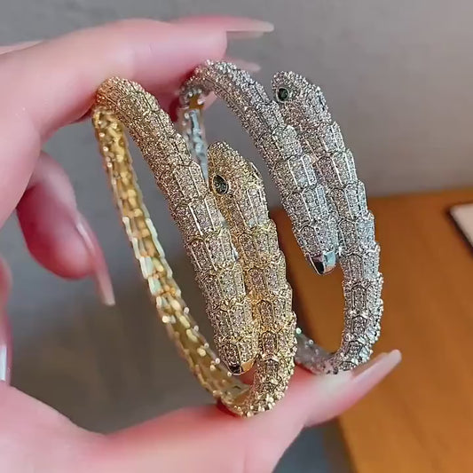 1pc Fashion Luxurious Synthetic Synthetic Zircon Snake-shaped Opening Bracelet for Men Women Iced out Bling Jewelry Animal Snake Bangle Intricate Detailing Design Suitable for Daily Matching