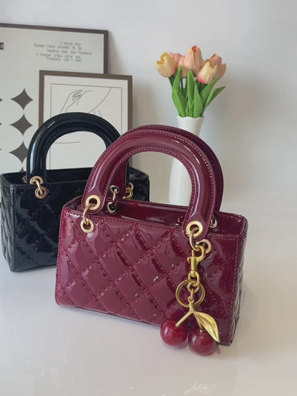 Women’s Wine Red PU Leather Handbag – Fashionable Horizontal Tote with Versatile Pattern, Single Shoulder & Crossbody Design