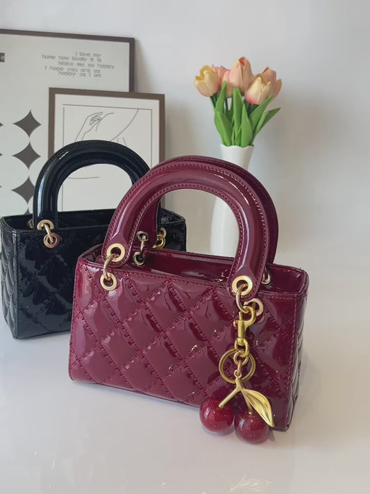 Women’s Wine Red PU Leather Handbag – Fashionable Horizontal Tote with Versatile Pattern, Single Shoulder & Crossbody Design