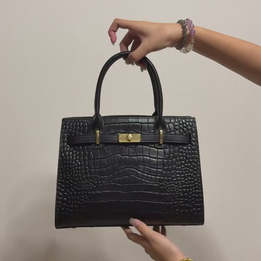 AKFU Women's Genuine Leather Handbag – Crocodile Texture Convertible Crossbody & Clutch with Detachable Strap