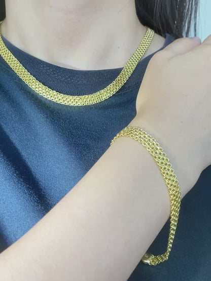 Women’s Woven Chain Jewelry Set – Necklace & Bracelet with Golden Copper Beads for Daily Wear, Parties & Festivals