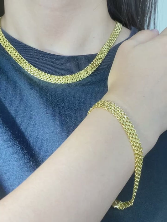 Women’s Woven Chain Jewelry Set – Necklace & Bracelet with Golden Copper Beads for Daily Wear, Parties & Festivals